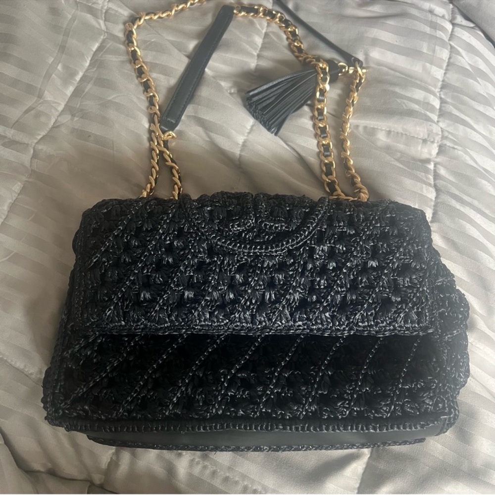 Tory Burch Fleming Raffia Convertible Shoulder Bag